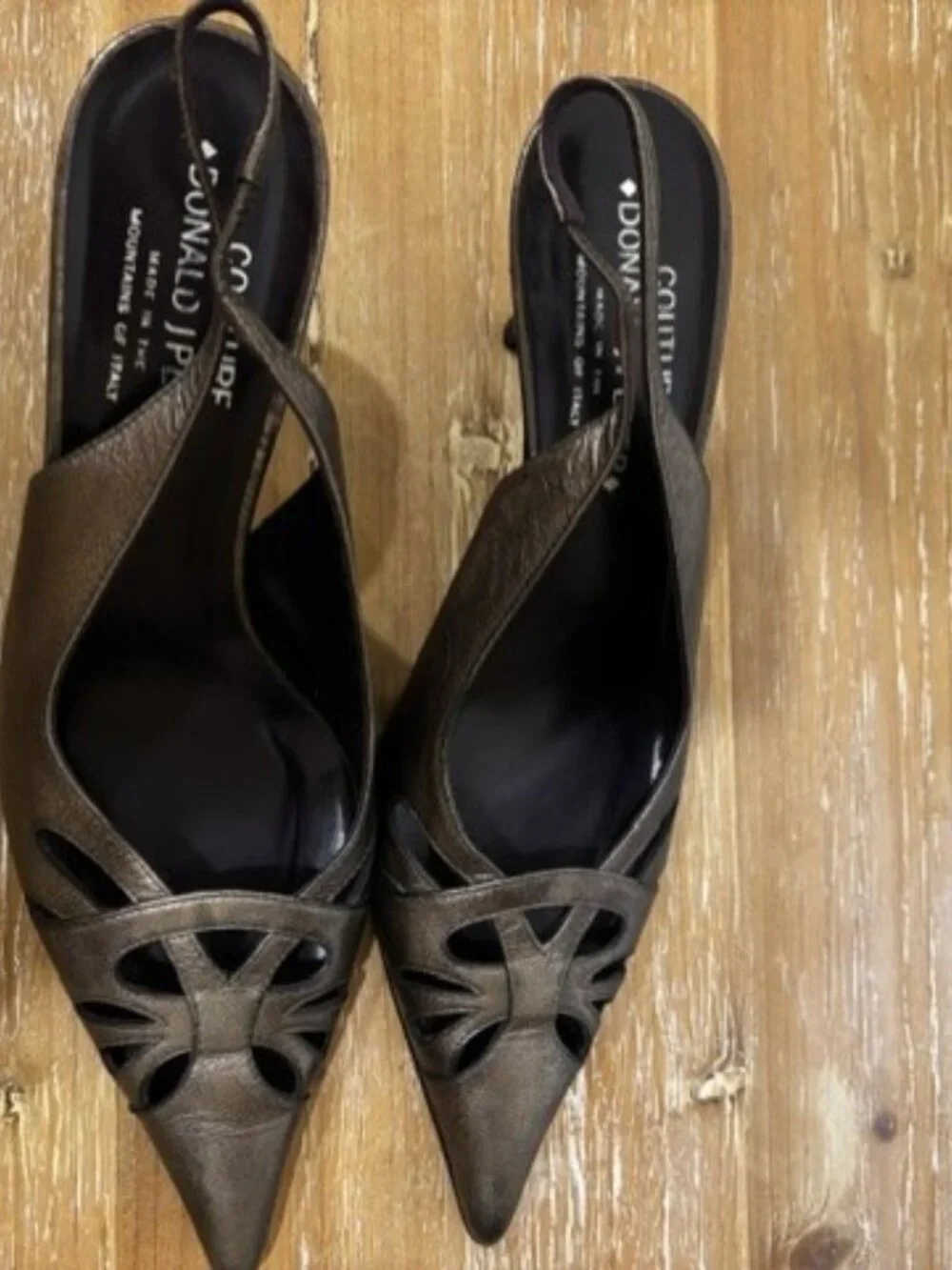 Donald J. Pliner Romy Metallic Leather Slingback Heels Size 9M Made Italy